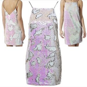 Topshop Strappy flip Sequin white pink iridescent mini Dress, size 8, NWT